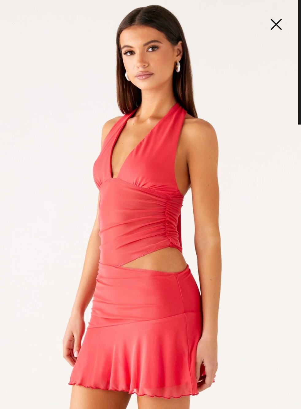 Peppermayo Calissa Halterneck Mini Dress Coral Size XS US 2 NWT Cutout Mesh